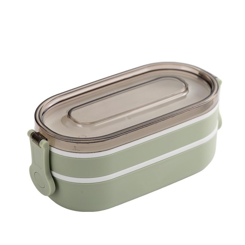 Minimalist Student Double-Layer Plastic Lunch Box Office Worker Lunch Bento Box with Spoon and Fork Camping Portable Small Food Container