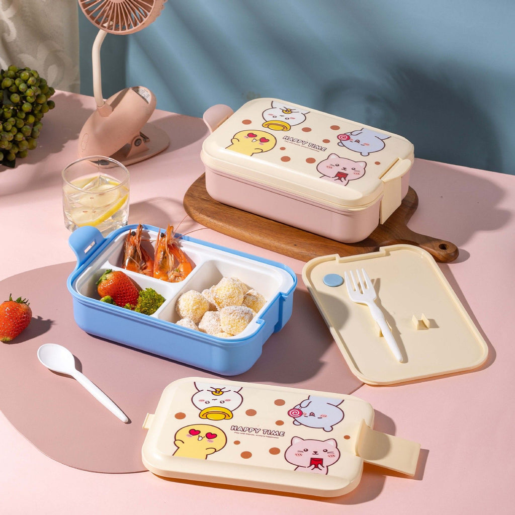 Kids Cartoon Compartment Plastic Lunch Box Microwave Safe Student Lunch Bento Box Portable Food Container