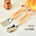 Cartoon 304 Stainless Steel Kids Tableware Set Student Storage Portable Spoon and Fork 2-Piece Set Combination Gift