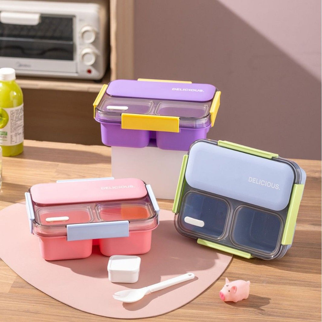 Student Large Capacity Cafeteria Takeout Compartment Lunch Box with Lid Sauce Box Bento Lunch Box with Cutlery