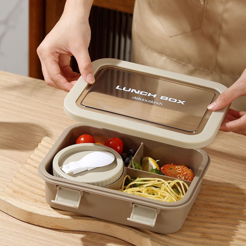 Student Minimalist Compartment Plastic Lunch Box Soup Bowl Office Worker Microwave Safe Lunch Box Food Container