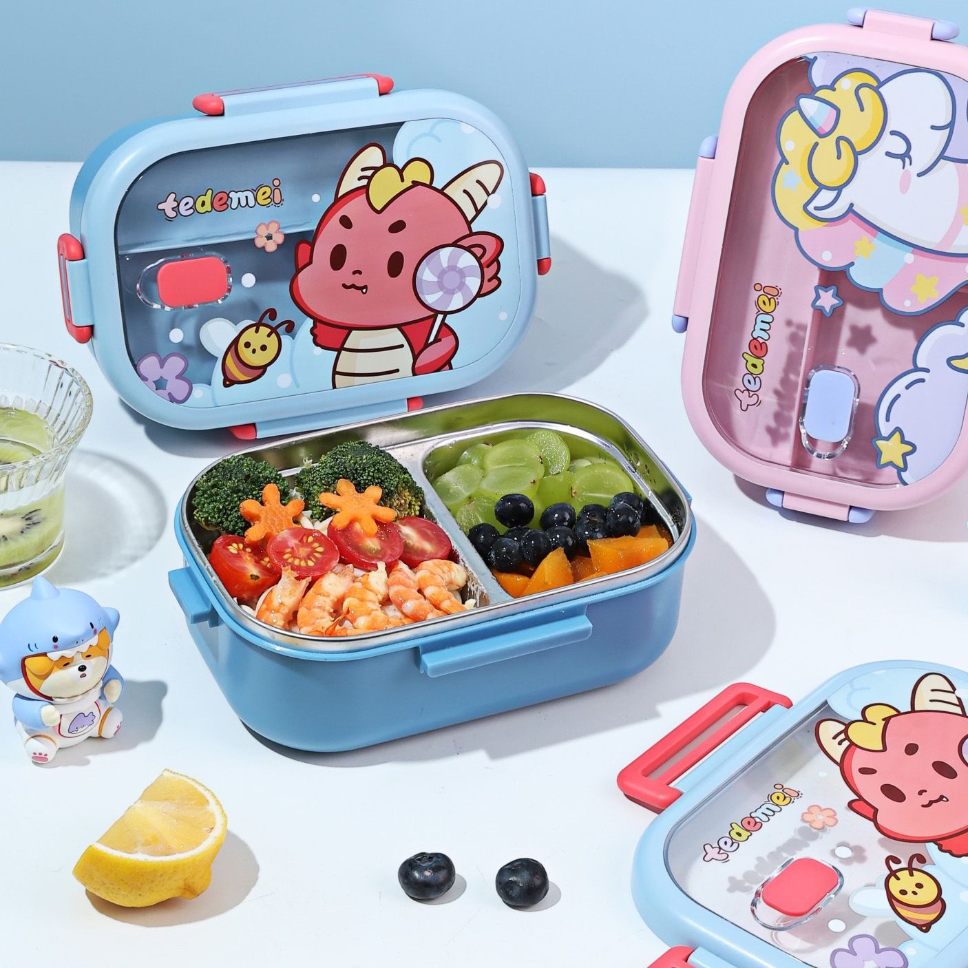 Kids Cartoon Compartment Lunch Box Student 304 Stainless Steel Lunch Box Portable Large Capacity Bento Box Travel Food Container