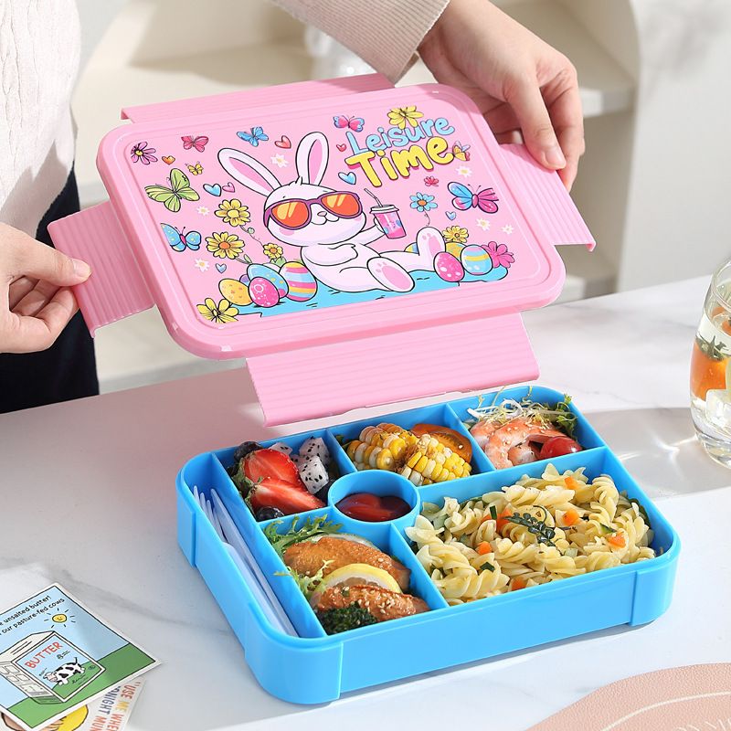 Kids Cartoon PP Compartment Lunch Box Portable Food Container Student Lunch Bento Box with Cutlery