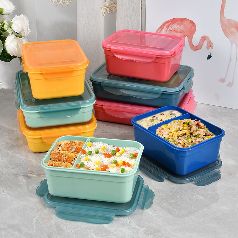 Minimalist Rectangular Plastic Transparent Compartment Lunch Box Student Microwave Safe Lunch Bento Box Fridge Storage Box