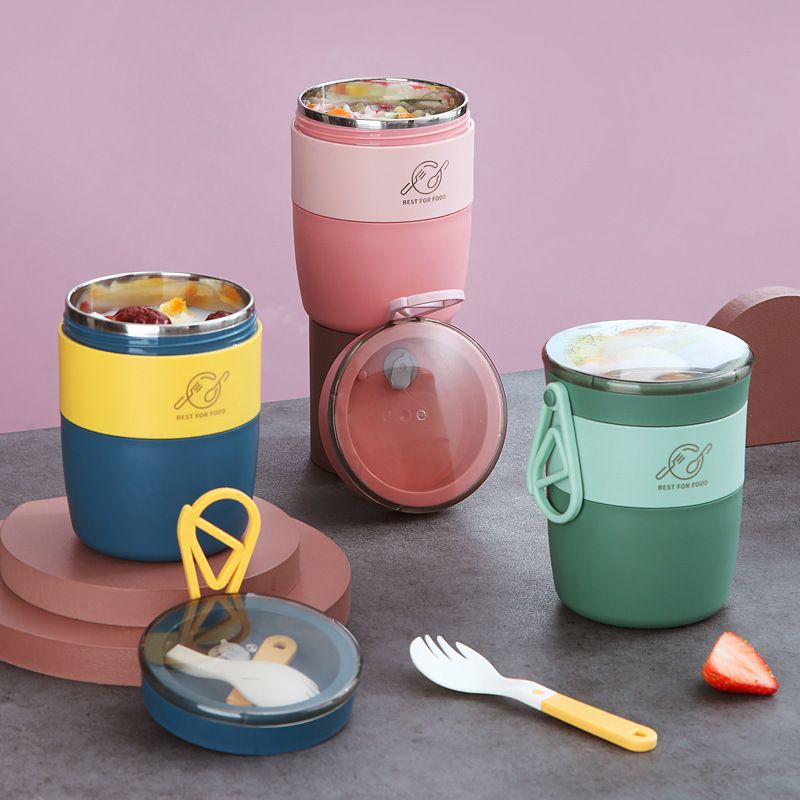 Minimalist Office Worker Portable Porridge Jar 304 Stainless Steel Soup Cup Student Cereal Cup with Lid with Spoon Gift