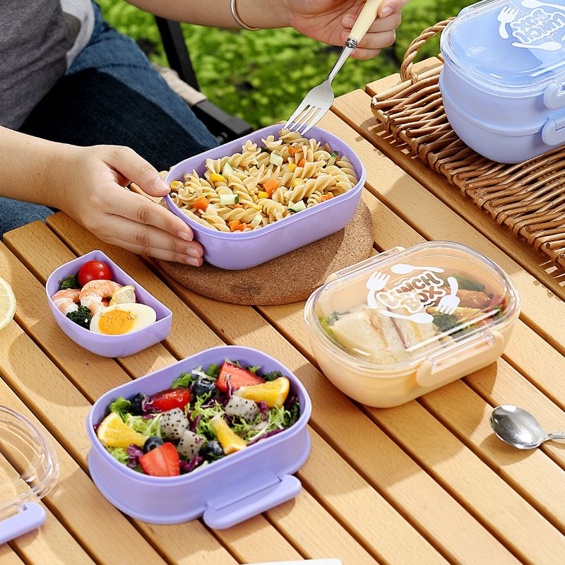 Minimalist Student Single/Double Layer Plastic Lunch Box with Lid Office Worker Portable Lunch Bento Box Food Container
