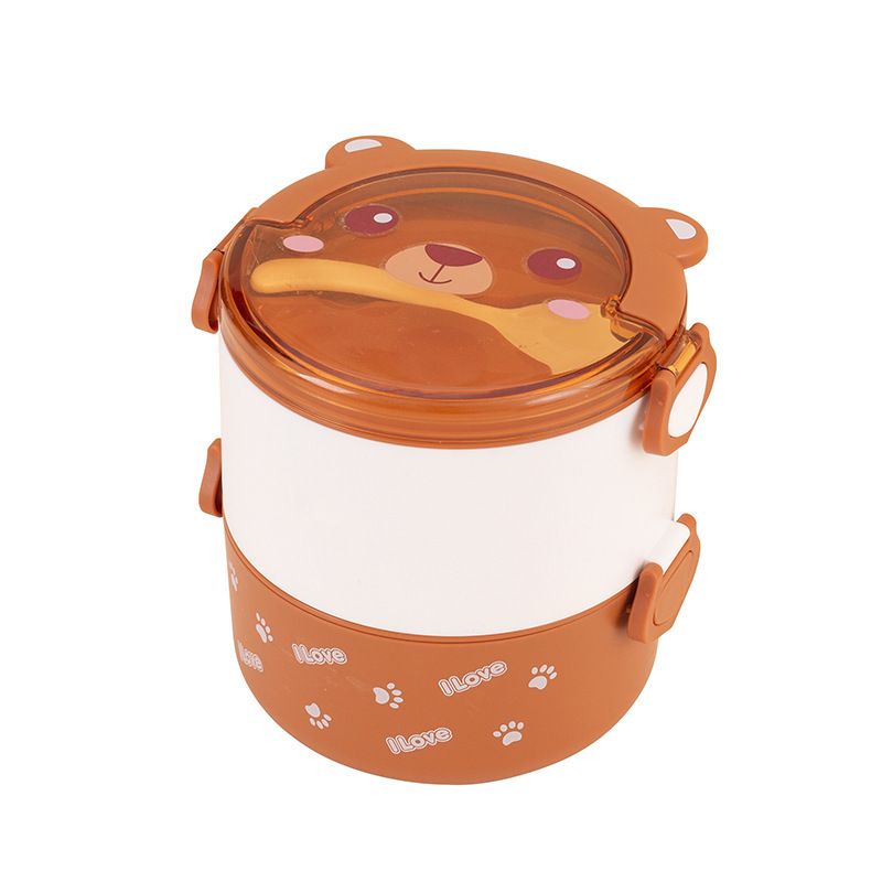 Cartoon Double-Layer Lunch Box with Handle Student Office Worker Round Bento Box Microwave Safe Portable Multi-Layer Kids Food Container