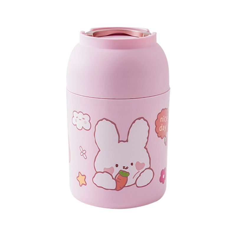 Creative Cartoon 304 Stainless Steel Tumbler Cup Student Breakfast Cup Office Worker Soup Cup and Porridge Jar with Spoon Bucket