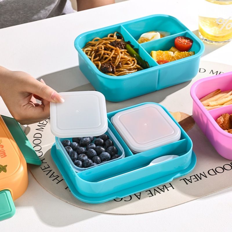 Cartoon Compartment Lunch Box Microwave Safe Office Worker Student Bento Box with Cutlery Portable Lunch Box