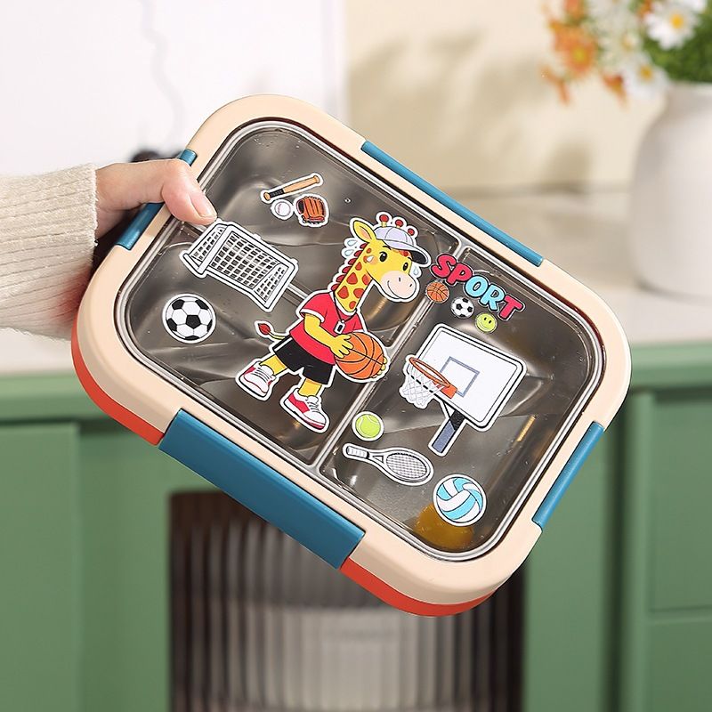 INS Lunch Box Cartoon Compartment Stainless Steel Lunch Box Student Office Worker Bento Box Portable Buckle Lunch Box