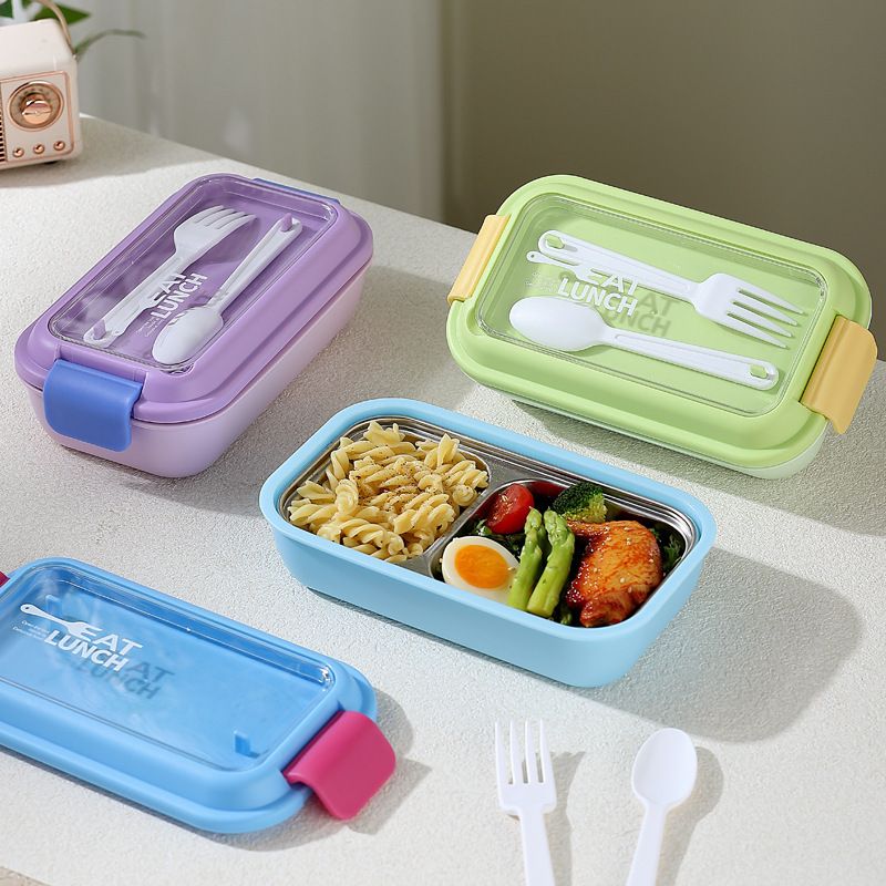 Minimalist Office Worker 304 Stainless Steel Lunch Box with Lid with Cutlery Student Lunch Bento Box Portable Food Container
