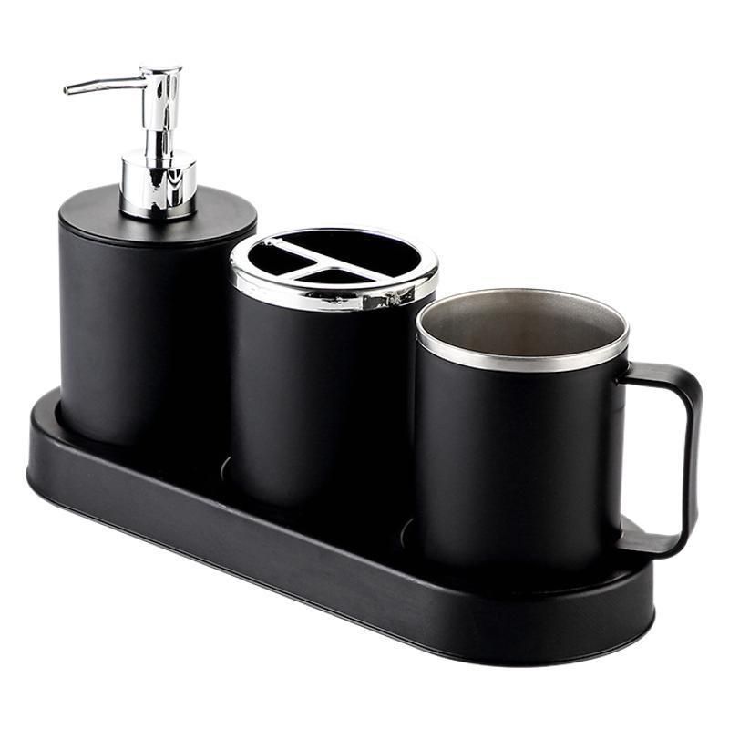 Minimalist 304 Stainless Steel Couple Mouthwash Cup with Handle Bathroom Black and White Tumbler Cup