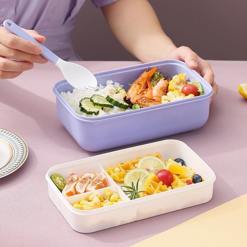 Student INS Puzzle Compartment Lunch Bento Box Office Worker Cafeteria Plastic Lunch Box Microwave Safe Heating with Cutlery