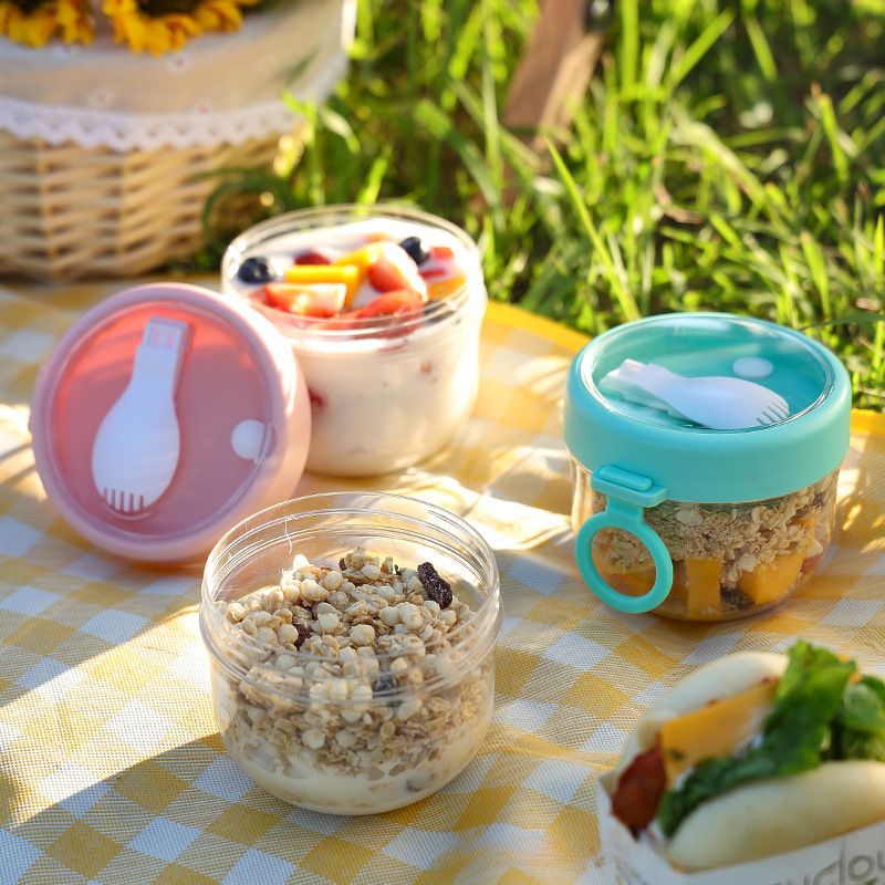 Minimalist Transparent Salad Cup Student Portable Oatmeal Cup with Lid Spoon Yogurt Cup Milk Cup Lunch Box