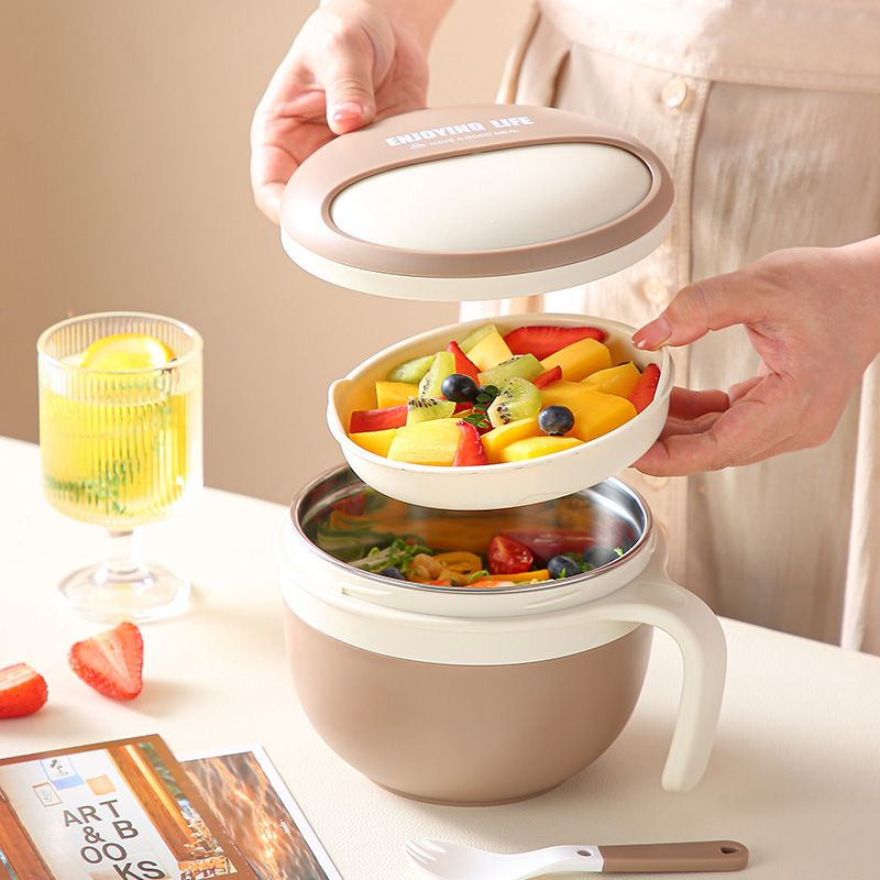 Student 304 Stainless Steel with Lid Instant Noodle Bowl Meal Prep Induction Cooker Safe Portable Lunch Box Lunch Box