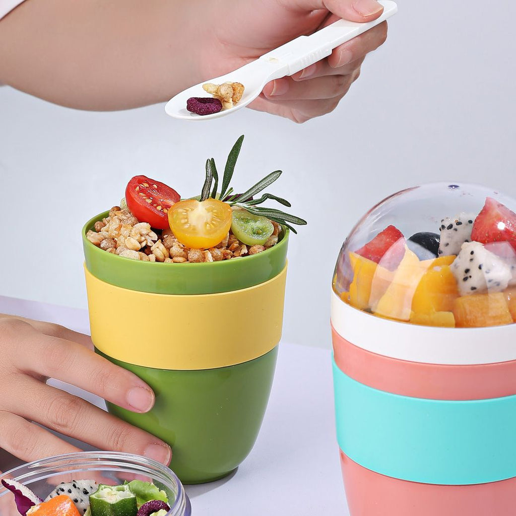 Minimalist Student Plastic Oatmeal Cup with Lid Double-Layer Portable Fruit Cup Office Worker Tumbler Cup