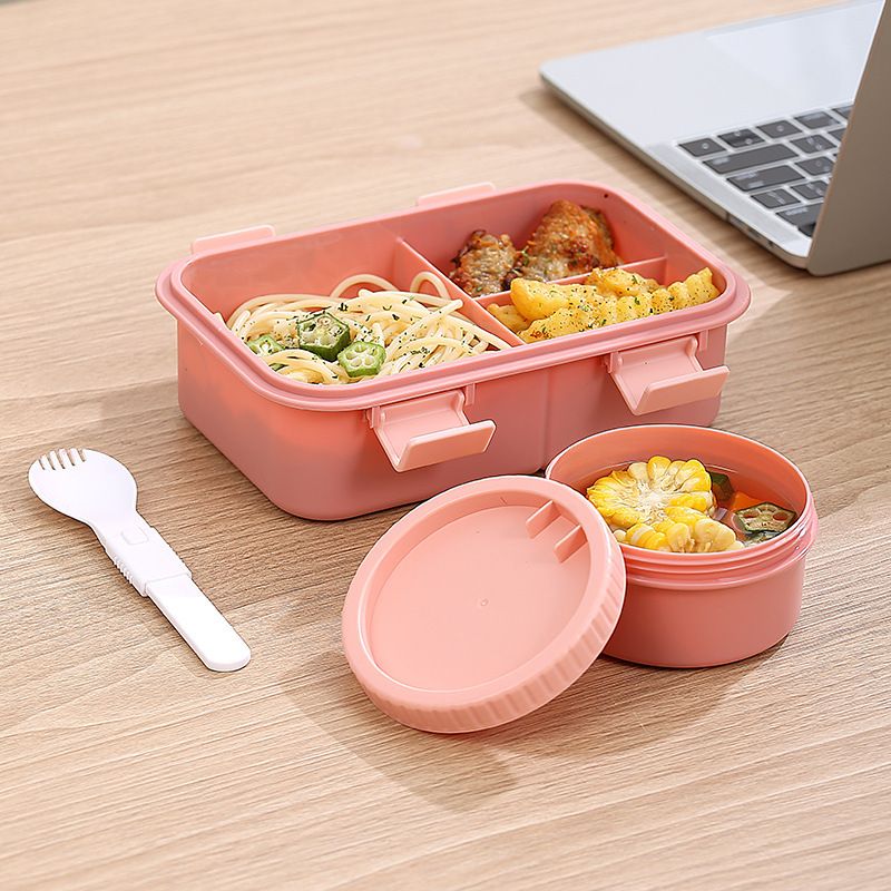 Office Worker Plastic Compartment Buckle Lunch Box Microwave Safe Student Lunch Bento Box Soup Bowl Food Container