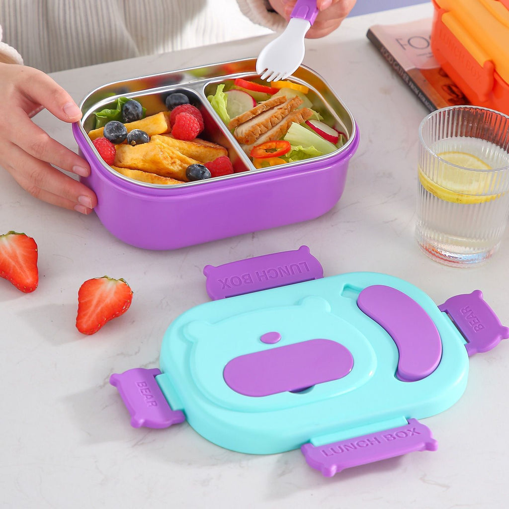 Student Minimalist 304 Stainless Steel Compartment Lunch Box Office Worker Cafeteria Takeout Portable Lunch Bento Box with Cutlery