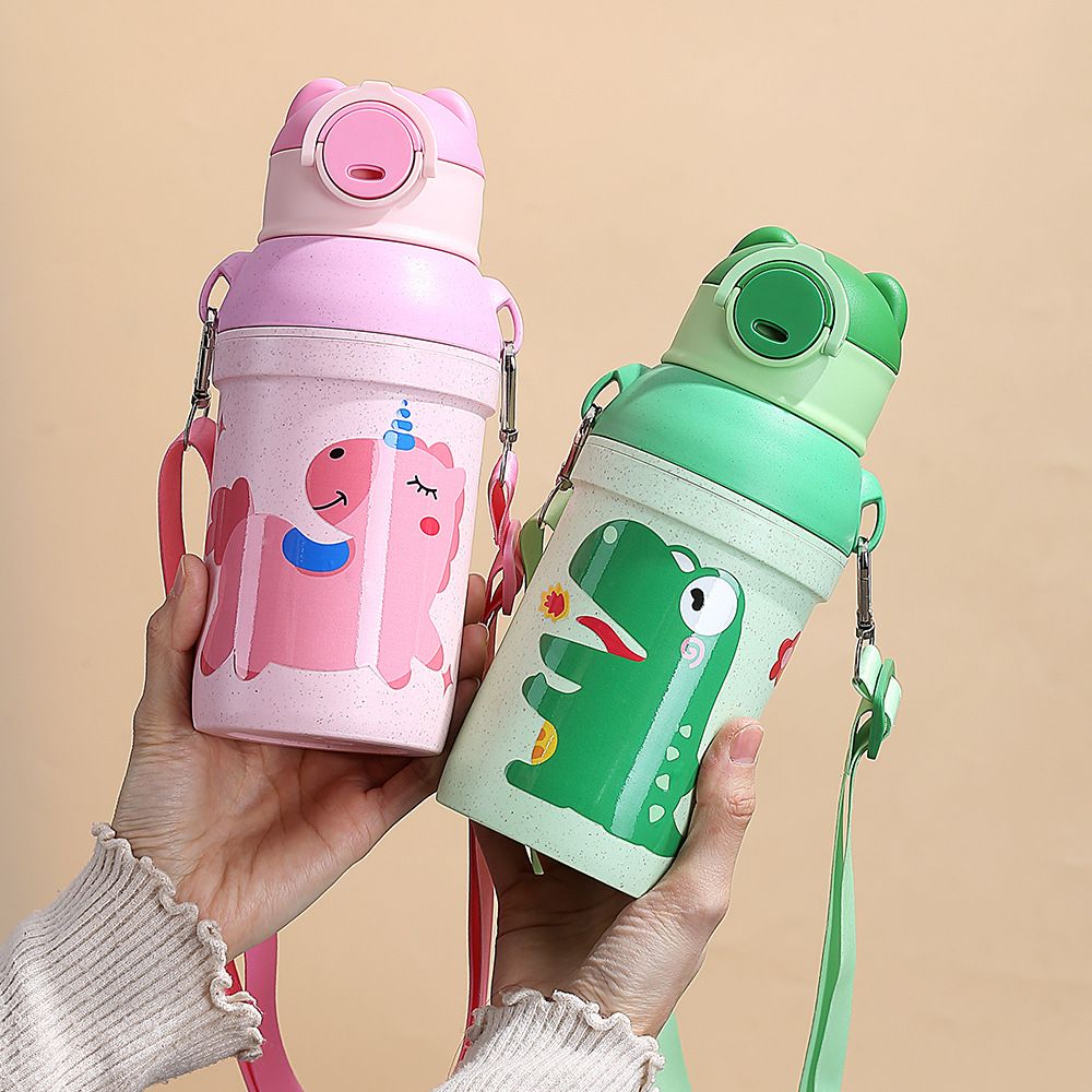 Cartoon Kids Wheat Straw Straw Cup Student Large Capacity Travel Water Bottle Pop-Up Cup Plastic Tumbler Cup