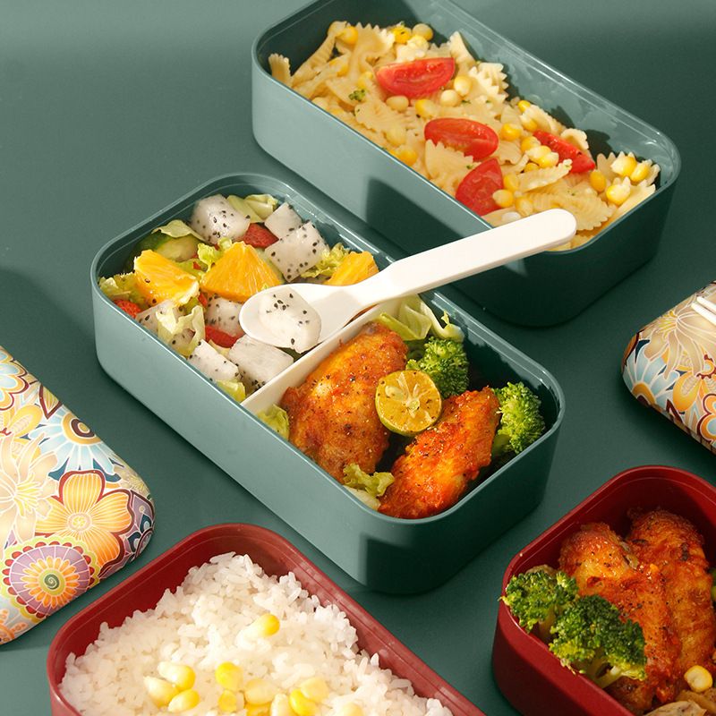 Student China Chic Print Single/Double Layer Plastic Lunch Box Office Worker Portable Japanese Style Lunch Bento Box Food Container