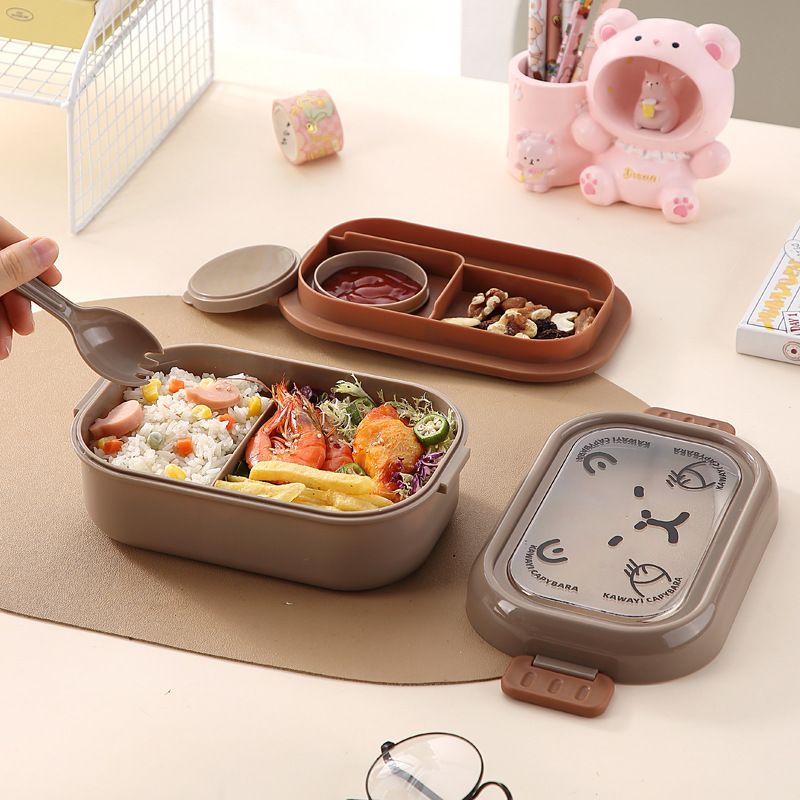 Cartoon Kids Capybara Plastic Compartment Lunch Box Student Lunch Bento Box Portable Food Container