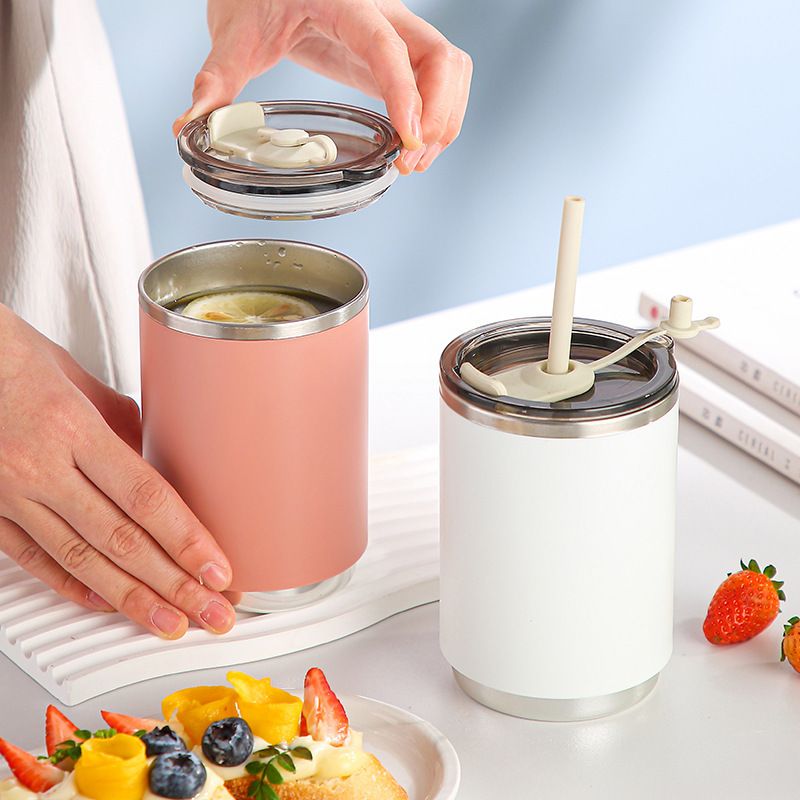Minimalist 304 Stainless Steel Large Capacity Student Straw Cup with Handle Office Worker Car Mug Water Cup