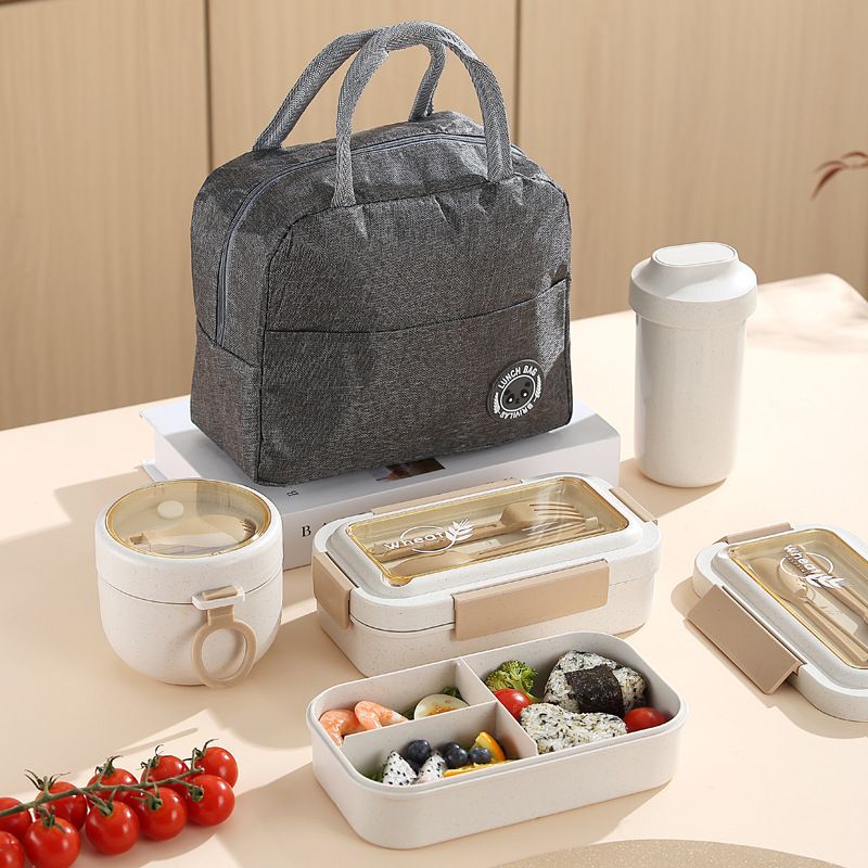 Minimalist Wheat Straw Lunch Box Soup Cup Set Student Portable Japanese Style Lunch Bento Box Outdoor Water Cup Porridge Jar