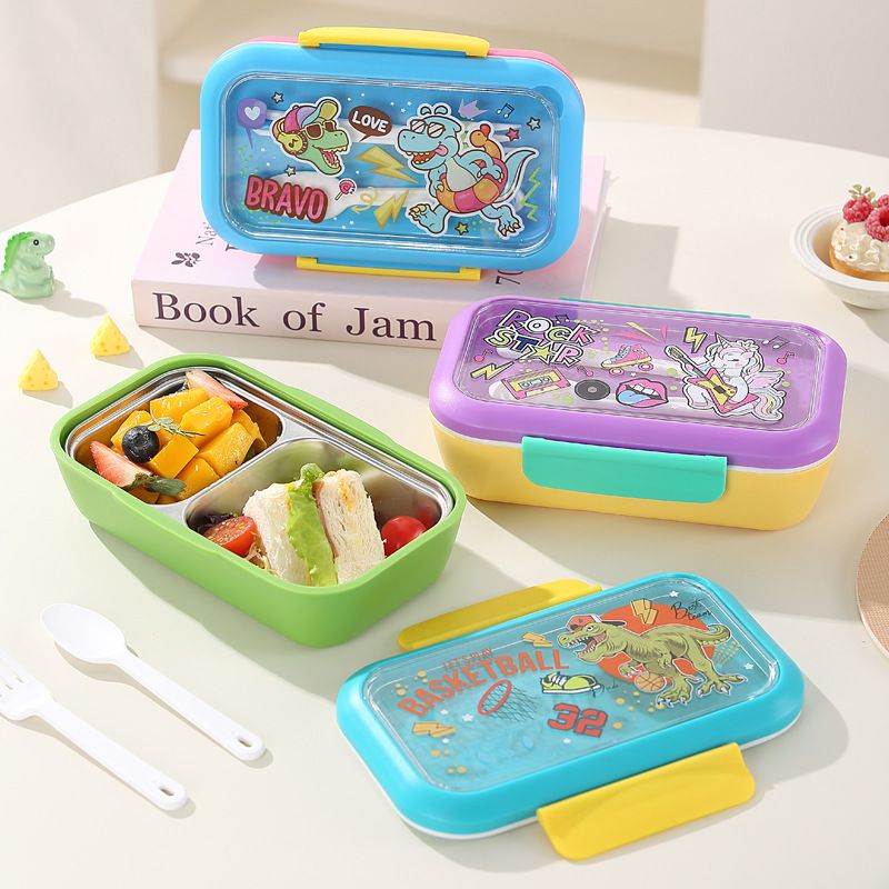 Student 304 Stainless Steel Compartment Plastic Lunch Box Cafeteria Takeout Bento Box Kids Dessert Food Container