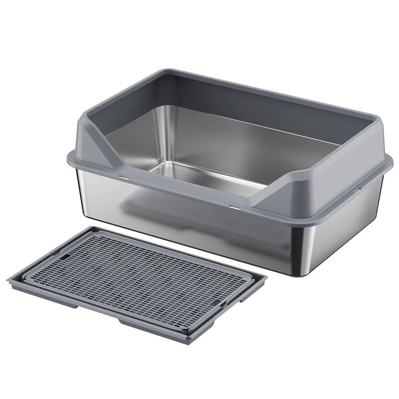 Stainless Steel Cat Litter Box Anti-Splash Cover Cat Litter Mat Anti-Tracking Sand Leaking Mat Anti-Leak Urine Pet Cat Toilet