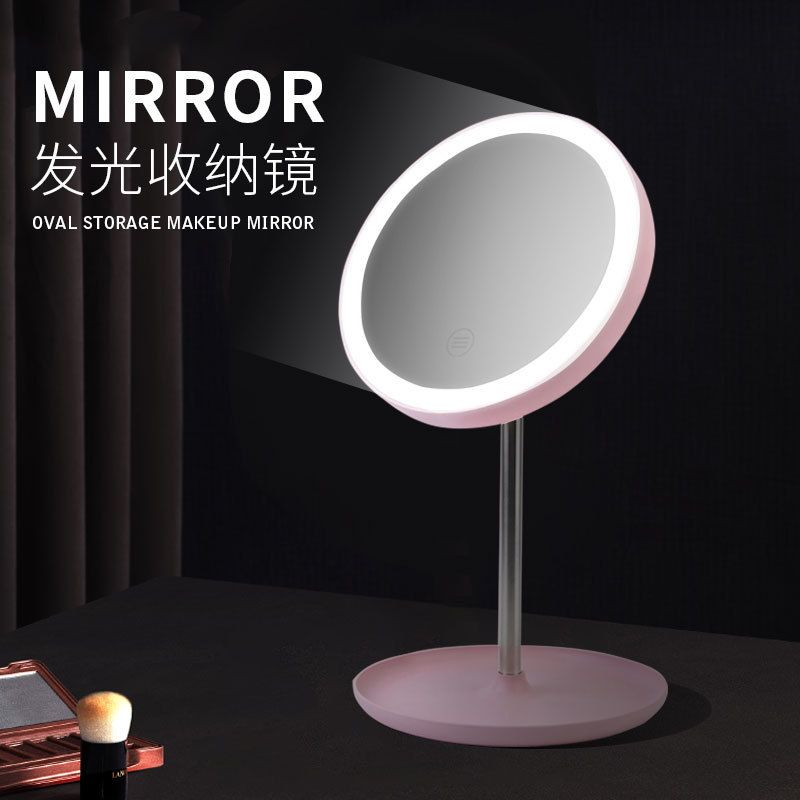 LED Daylight Makeup Mirror Round with Light USB Desktop Vanity Mirror Student Makeup Fill Light Folding Portable Mirror