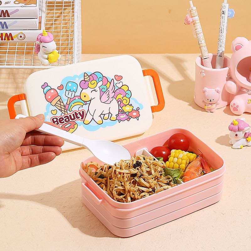 Student Cartoon Compartment Plastic Lunch Box Office Worker Microwave Heating Lunch Bento Box Kids Travel Food Container