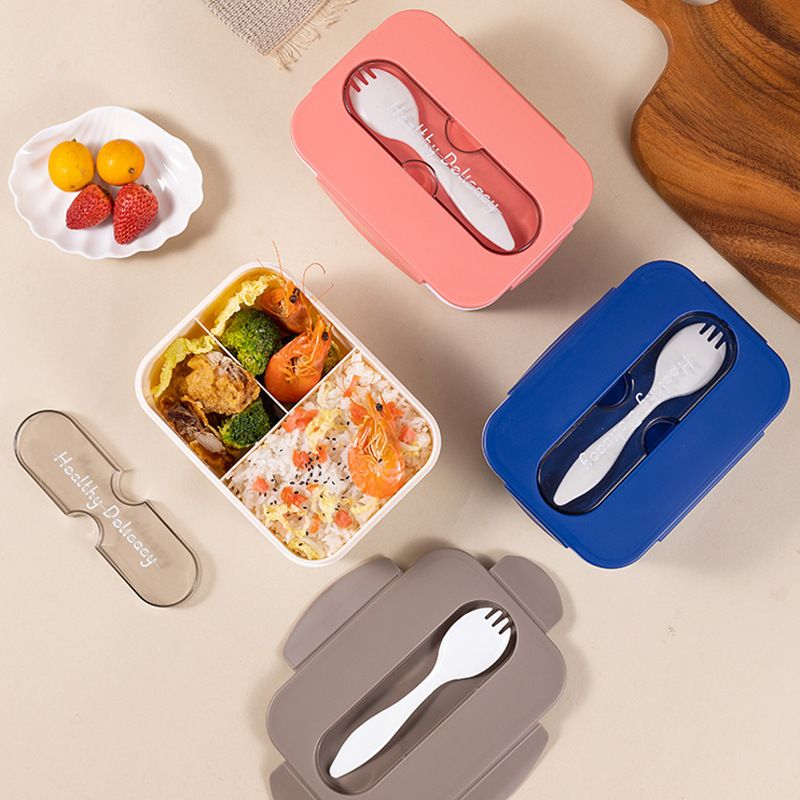 Student Minimalist Compartment Plastic Buckle Lunch Box Microwave Safe Heating Office Worker Lunch Bento Box Cafeteria Food Container