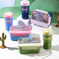Kids Cartoon Plastic Lunch Box and Water Cup Set Student Lunch Bento Box Travel Portable Food Container Microwave Safe Heating