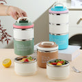 Creative Student Single/Double Layer 304 Stainless Steel Round Bucket Lunch Box Office Worker Portable Lunch Bento Box with Lid