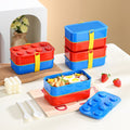 Creative Building Blocks Double-Layer Plastic Lunch Box Student Lunch Bento Box Cafeteria Takeout Food Container with Cutlery