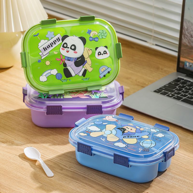 Kids Cartoon Cute and Fun Plastic Compartment Lunch Box Student Cafeteria Takeout Buckle Lunch Bento Box with Lid