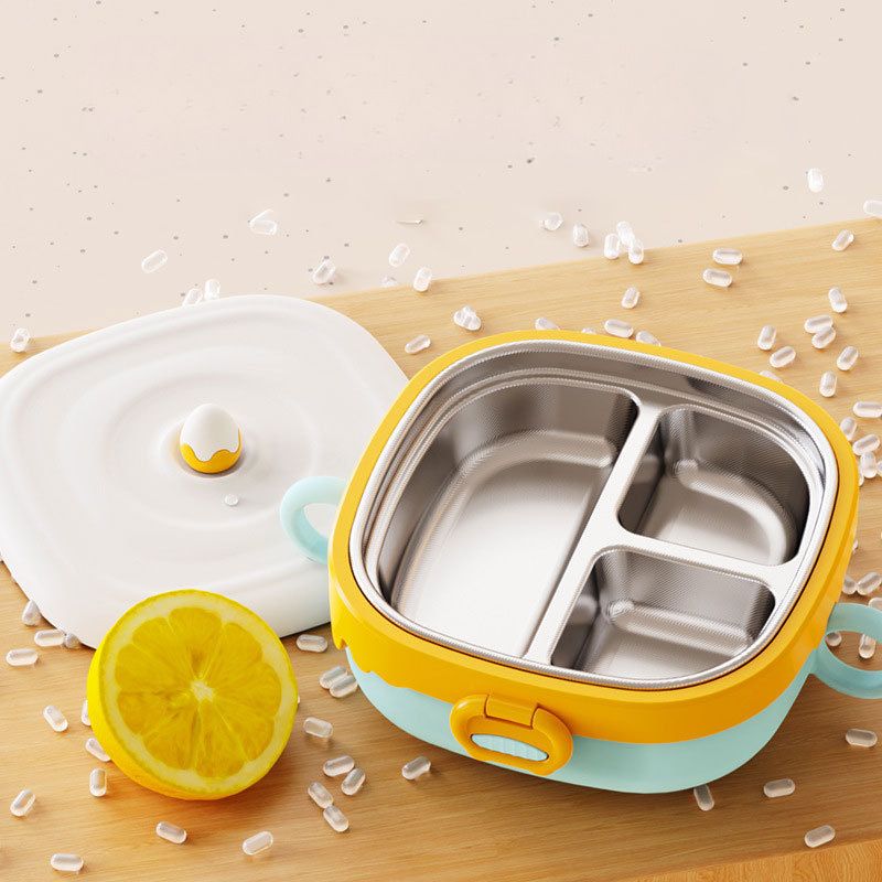 Baby Water-Filled Bowl Kids 316 Stainless Steel Compartment Dining Plate Infant Eating Study Baby Food Bowl with Handle with Lid