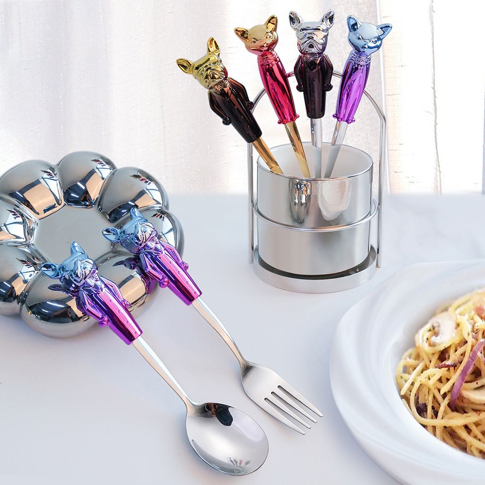 Creative Iridescent Cat Large Spoon Dessert Household Spoon Fork Pet Gift