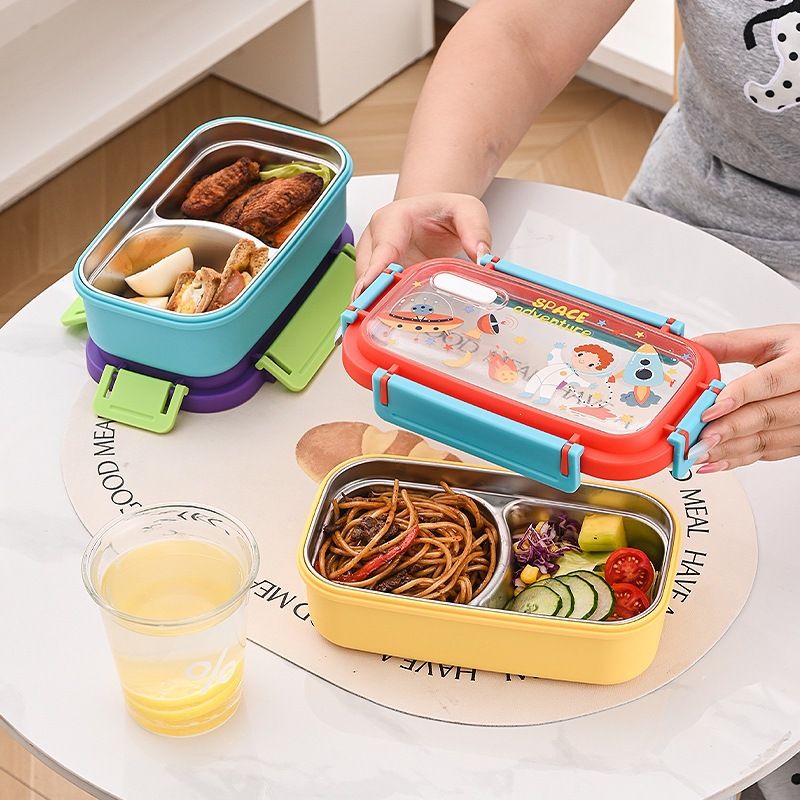 Fiambrera Bento de acero inoxidable 304 al por mayor, para niños y estudiantes, diseño de dibujos animados