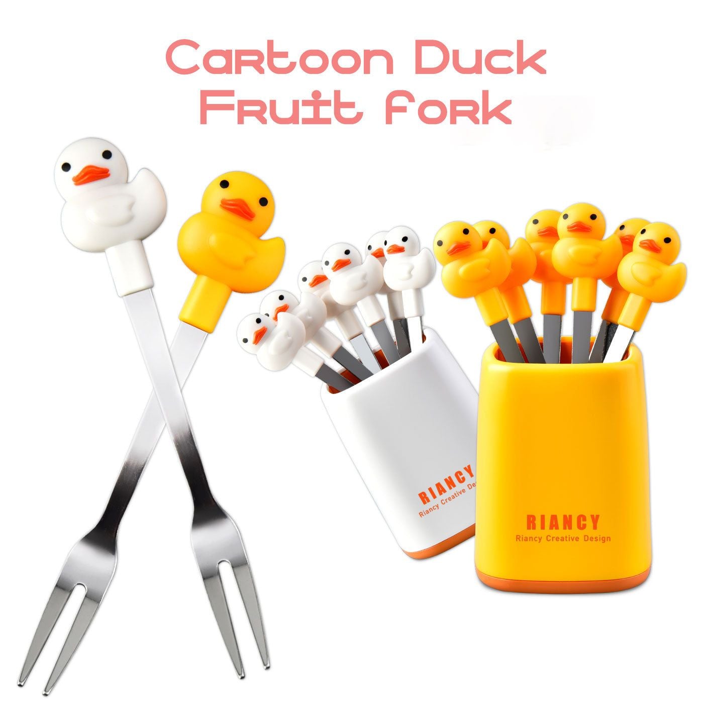 Cartoon Kids Duckling Stainless Steel Fruit Fork Dessert Dessert Cake 6-Piece Set Set Gift