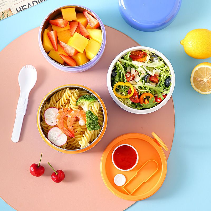 Minimalist 304 Stainless Steel Student Round Lunch Box with Lid Sauce Box Office Worker Light Lunch Bento Box