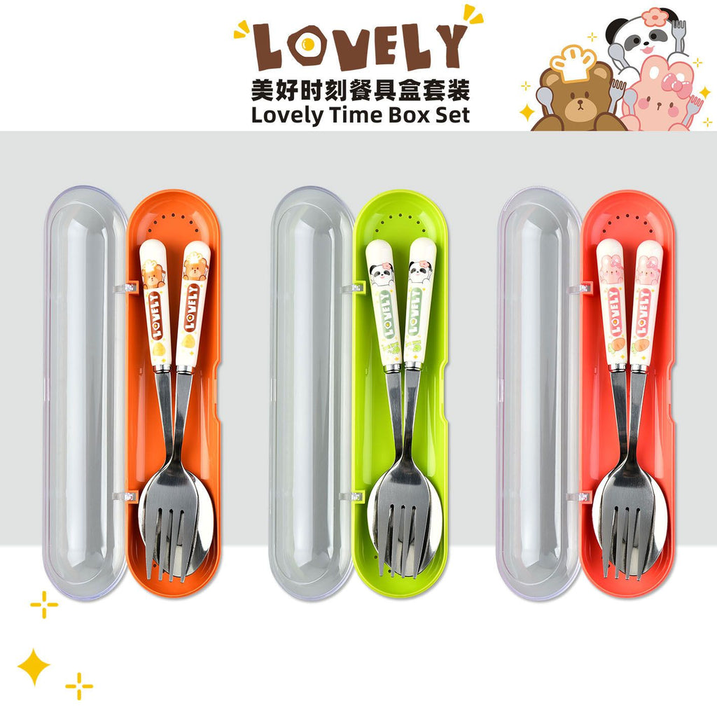 Cartoon Student Stainless Steel Eating Spoon and Fork Tableware Set Outdoor Travel Portable 2-Piece Set Gift