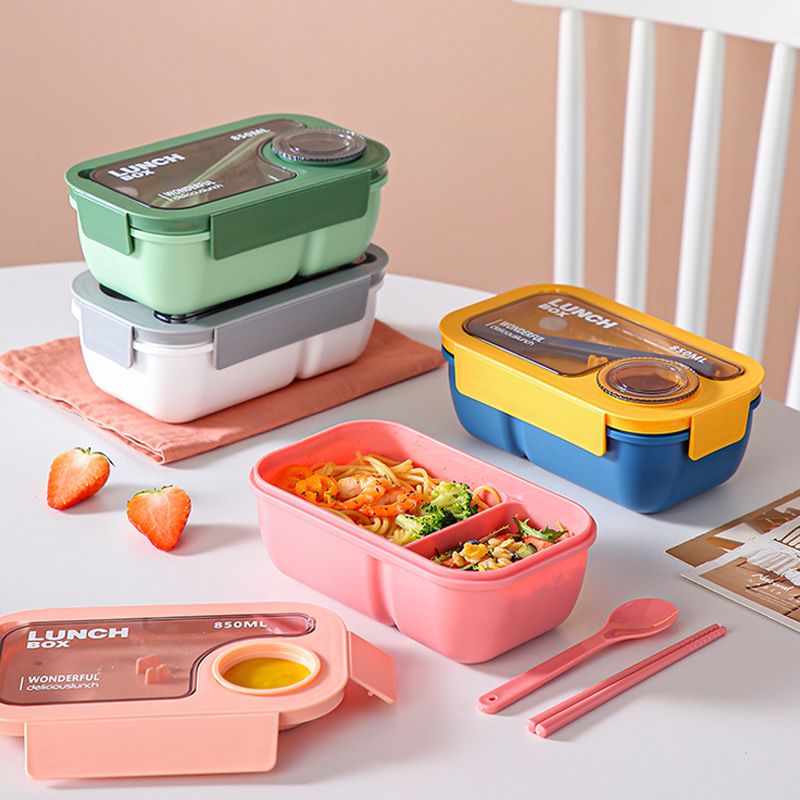 Japanese Style INS Style Student Compartment Plastic Lunch Box Office Worker Lunch Bento Box Portable Sauce Box