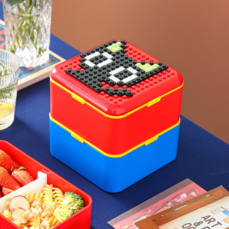 Creative Kids Assemble Building Blocks Double-Layer Lunch Box Student Bento Box Spring Outing Picnic