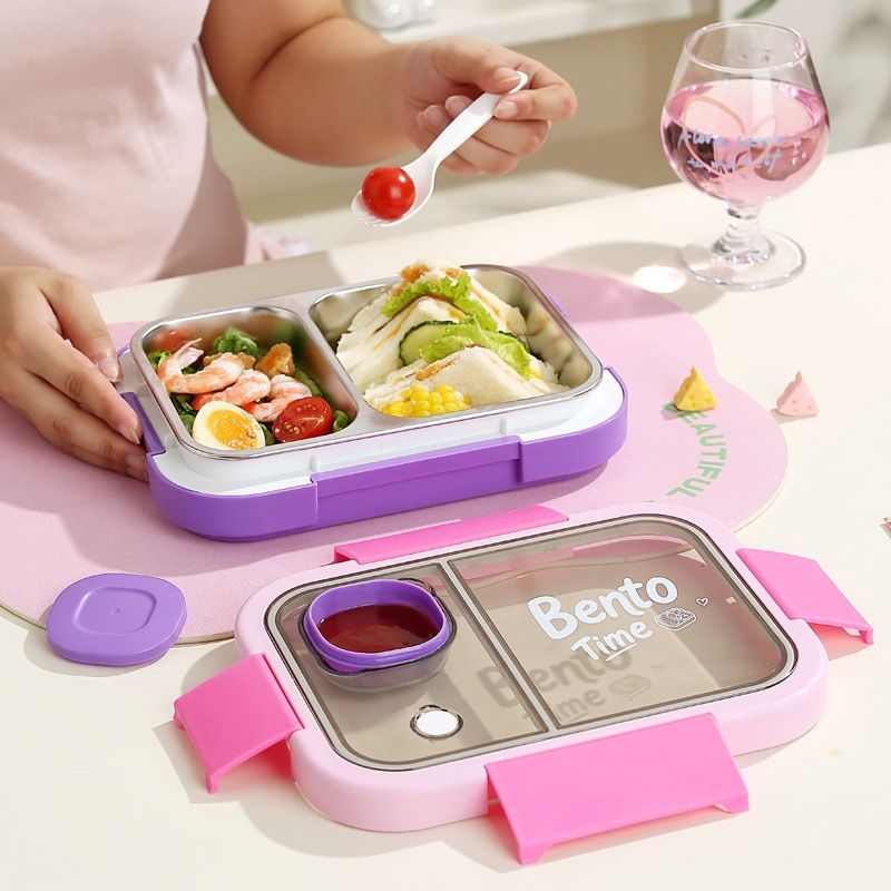 Fiambrera Bento de Acero Inoxidable 304 al por mayor, para Escuela y Oficina, Minimalista