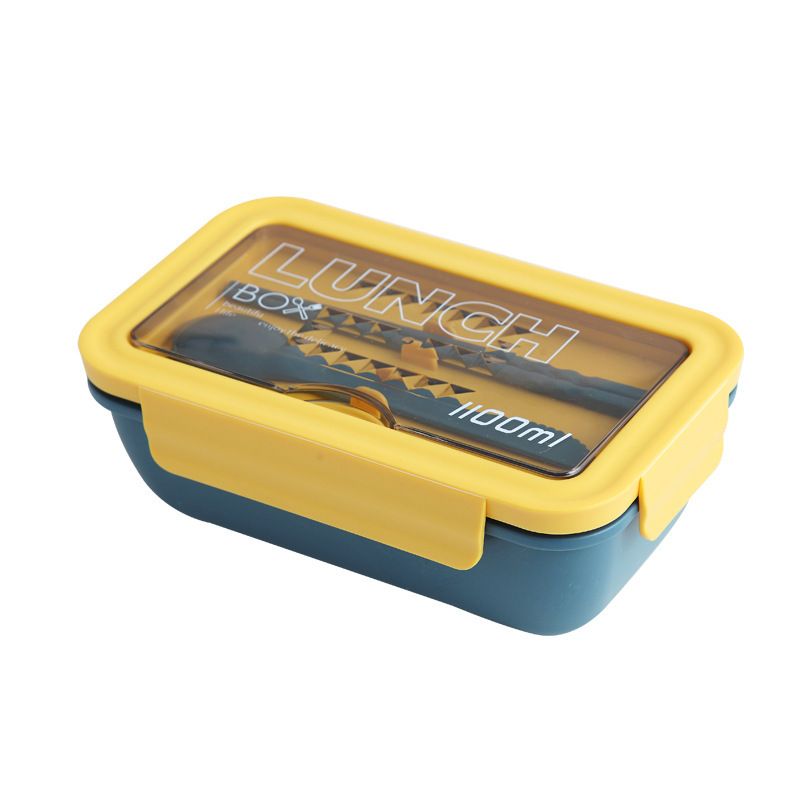 Plastic Lunch Box Japanese Style Bento Box Minimalist Student Compartment Lunch Box with Spoon and Chopsticks Custom Print Logo