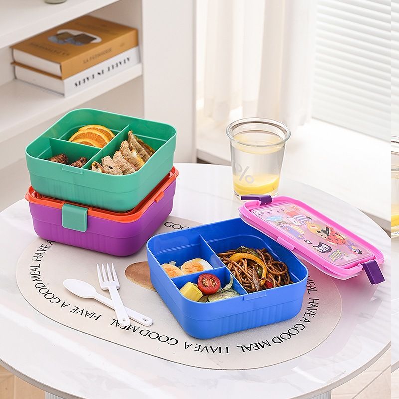 Cartoon Student Compartment Plastic PP Square Lunch Box Microwave Safe Kids Lunch Bento Box Food Container