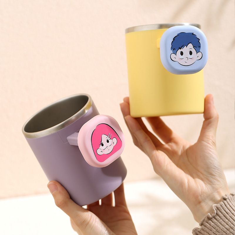 Household Cute Couple 304 Stainless Steel Mouthwash Cup Student Dorm Cartoon Toothbrush Cup with Handle Wash Cup