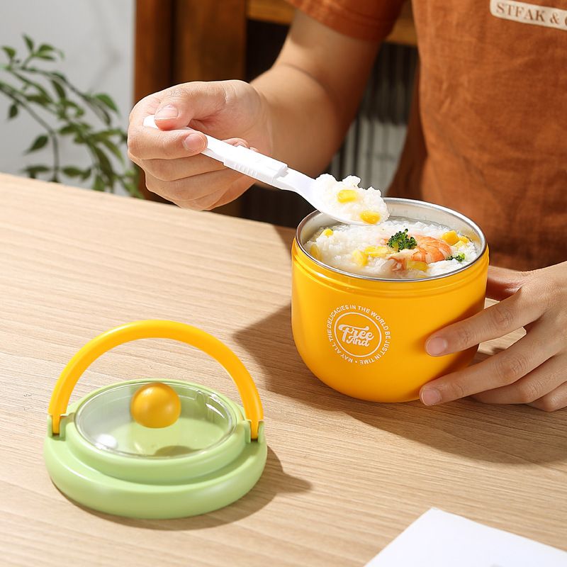 Student 304 Stainless Steel Large Capacity Breakfast Cup Milk Cup with Lid Spoon Office Worker Portable Soup Cup and Porridge Jar