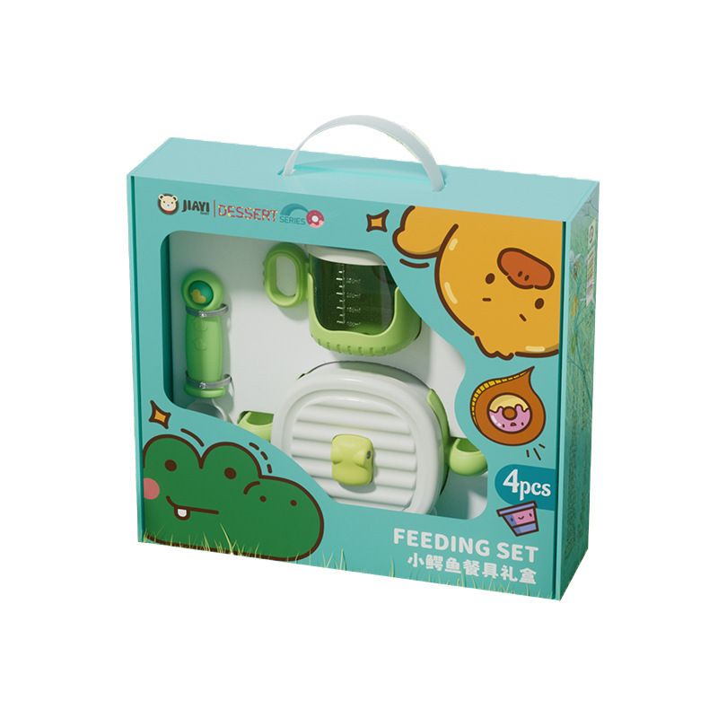 Cartoon Kids Crocodile Water Cup Baby Food Bowl Spoon and Fork Tableware Set Baby Study Eating Bowl with Scale Straw